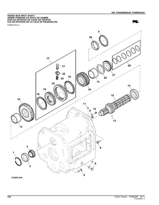 054 TRANSMISSAO POWRQUAD
RANGE BOX INPUT SHAFT
ARBRE PRIMAIRE DE BOITE DE GAMME
EIXO DE ENTRADA DA CAIXA DE GRUPOS
EJE DE ENTRADA DE LA CAJA DE ENGRANAJES
PUBM1879 A.1
332 7225J Tractor PC8506P (D.1)
ST343825(C.1)
 