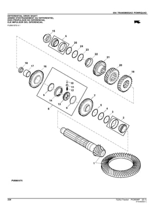 054 TRANSMISSAO POWRQUAD
DIFFERENTIAL DRIVE SHAFT
ARBRE D'ENTRAINEMENT DU DIFFERENTIEL
EIXO PROPULSOR DO DIFERENCIAL
EJE IMPULSOR DEL DIFERENCIAL
PUBM1878 A.1
334 7225J Tractor PC8506P (D.1)
ST343826(B.1)
 