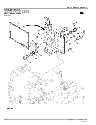 054 TRANSMISSAO POWRQUAD
RANGE SHIFTER LEVERS
LEVIERS DE CHANGEMENT DE GAMME
ALAVANCAS DE MUDANCA DE GRUPOS
SELECTORES DE MARCHA
PUBM1849 A.1
340 7225J Tractor PC8506P (D.1)
ST345063(B.3)
 