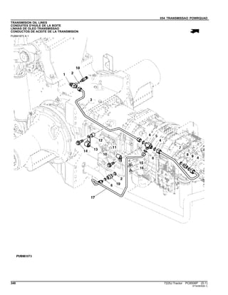 054 TRANSMISSAO POWRQUAD
TRANSMISION OIL LINES
CONDUITES D'HUILE DE LA BOITE
LINHAS DE OLEO TRANSMISSAO
CONDUCTOS DE ACEITE DE LA TRANSMISION
PUBM1873 A.1
348 7225J Tractor PC8506P (D.1)
ST343835(B.1)
 