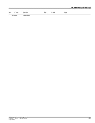 054 TRANSMISSAO POWRQUAD
Item Nº peça Descrição Qtde Nº série Notas
1 AR281637 Transmissão 1
PC8506P (D.1) 7225J Tractor 351
ST698755(B.1)
 