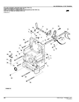 056 DIFERENCIAL E TDP TRASEIRA
PTO CAM, HOUSING, SHIFTERS AND GAUGE (TYPE 1/2)
CARTER DE PRISE DE FORCE (TYPE 1/2)
CAME, ALOJAMENTO, CAMBIADORES E INDICADOR DA TDP (TIPO 1/2)
CAJA DE LA TOMA DE FUERZA (TIPO 1/2)
PUBM2159 A.1
360 7225J Tractor PC8506P (D.1)
ST343839(B.2)
 