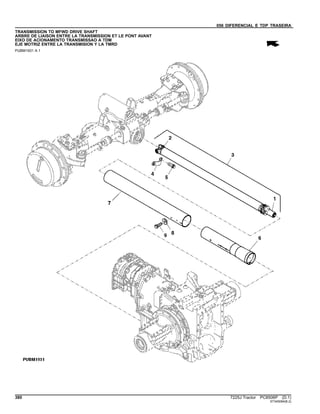 056 DIFERENCIAL E TDP TRASEIRA
TRANSMISSION TO MFWD DRIVE SHAFT
ARBRE DE LIAISON ENTRE LA TRANSMISSION ET LE PONT AVANT
EIXO DE ACIONAMENTO TRANSMISSAO A TDM
EJE MOTRIZ ENTRE LA TRANSMISION Y LA TMRD
PUBM1931 A.1
380 7225J Tractor PC8506P (D.1)
ST345084(B.2)
 