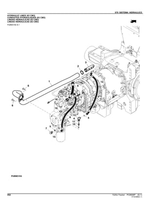 070 SISTEMA HIDRAULICO
HYDRAULIC LINES (63 CM3)
CONDUITES HYDRAULIQUES (63 CM3)
LINHAS HIDRAULICAS (63 CM3)
LINEAS HIDRAULICAS (63 CM3)
PUBM3164 B.1
452 7225J Tractor PC8506P (D.1)
ST343886(C.1)
 