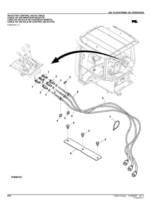090 PLATAFORMA DO OPERADOR
SELECTIVE CONTROL VALVE CABLE
CABLE DE DISTRIBUTEUR SELECTIF
CABO DA VALVULA DE CONTROLE REMOTO
CABLE DE VALVULA DE CONTROL SELECTIVO
PUBM1961 A.1
670 7225J Tractor PC8506P (D.1)
ST343991(B.1)
 