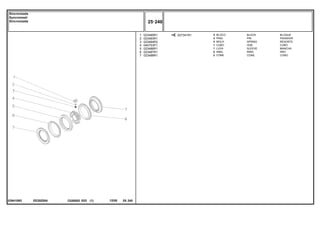 EE20Z004
039410N2
027341R1
1
2
3
4
5
6
7
023485R1
023483R1
023484R2
040753P1
023486R1
023487R1
023488R1
3
3
3
1
1
2
2
BLOCK BLOQUE
PIN PASADOR
SPRING RESORTE
HUB CUBO
SLEEVE MANCHA
RING ARO
CONE CONO
BLOCO
PINO
MOLA
CUBO
LUVA
ANEL
CONE
C026502 E03 12/05
(1)
25 240
Sincronizada
Syncromesh
Sincronizada
25 240
-
Menu Símbolos
 