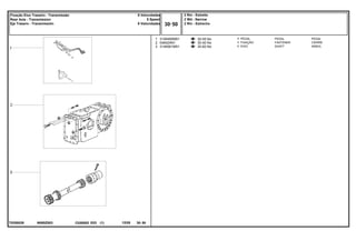 N080Z003
T0250028
30-55 No
30-40 No
30-60 No
1
2
3
3146480M91
048424N1
3146561M91
1
1
1
PEDAL PEDAL
FASTENER CIERRE
SHAFT ARBOL
PEDAL
FIXAÇÃO
EIXO
C026502 E03 12/05
(1)
2 Rm - Estreito
2 Wd - Narrow
2 Rm - Estrecho
30 50
8 Velocidades
8 Speed
8 Velocidades
Fixação Eixo Traseiro - Transmissão
Rear Axle - Transmission
Eje Trasero - Transmissión
30 50
-
Menu Símbolos
 