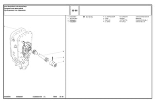 EE69Z001
034404N1
30-100 No
1
2
3
4
034449N1
3611473M1
355342X1
048389N1
1
1
1
1
KIT, SPACER JUEGO ESPACIADOR
SLEEVE MANCHA
COTTER PIN PASADOR DOUBLE
KIT, AXLE JUEGO DE EJE
CJ. ESPAÇADOR
LUVA
CUPILHA
CJ. EIXO
C026502 E03 12/05
(1)
30 90
Eixo Propulsor Com Espaçador
Propeller Axle With Spacer
Eje Propulsor Con Espaciador
30 90
-
Menu Símbolos
 