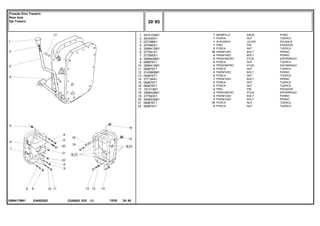 EA60Z002
3589417M91
1
2
3
4
5
6
7
8
9
10
11
12
13
14
15
16
17
18
19
20
21
22
3410152M1
353430X1
027398S1
357660X1
3589412M1
377561X1
377565X1
3589429M1
069676T1
3589414M1
069676T1
3145869M1
069676T1
377184X1
069676T1
069676T1
191314M1
3589428M1
377563X1
3408222M1
069676T1
069676T1
1
1
1
1
3
10
4
5
5
2
2
2
2
1
2
3
2
2
3
3
10
4
KNOB POMO
NUT TUERCA
LEVER PALANCA
PIN PASADOR
NUT TUERCA
BOLT PERNO
BOLT PERNO
STUD ESPARRAGO
NUT TUERCA
STUD ESPARRAGO
NUT TUERCA
BOLT PERNO
NUT TUERCA
BOLT PERNO
NUT TUERCA
NUT TUERCA
PIN PASADOR
STUD ESPARRAGO
BOLT PERNO
BOLT PERNO
NUT TUERCA
NUT TUERCA
MANÍPULO
PORCA
ALAVANCA
PINO
PORCA
PARAFUSO
PARAFUSO
PRISIONEIRO
PORCA
PRISIONEIRO
PORCA
PARAFUSO
PORCA
PARAFUSO
PORCA
PORCA
PINO
PRISIONEIRO
PARAFUSO
PARAFUSO
PORCA
PORCA
C026502 E03 12/05
(1)
30 95
Fixação Eixo Traseiro
Rear Axle
Eje Trasero
30 95
-
Menu Símbolos
 