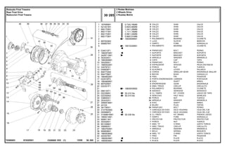 EC63Z001
T0260003
0.73/0.78MM
0.60/0.66MM
1.24/1.29MM
1.11/1.16MM
0.99/1.04MM
0.86/0.91MM
1850909M91
1851533M91
1860503M92
30-310 No
30-315 No
30-335 No
1
1
1
1
1
1
2
3
4
5
6
7
7
8
9
10
11
12
13
14
15
16
17
18
19
20
21
22
23
24
25
26
27
28
29
30
30
31
32
33
34
35
36
37
38
39
40
41
41
187689M1
521401M1
892170M1
892171M1
892172M1
892173M1
897003M3
906807M1
034013P1
1860970M1
3409713M1
353434X1
1860959M1
354269X1
1865002M1
330797X1
046808P1
894772M2
894778M1
1864852M1
022516P3
1864869M1
897005M1
022351P1
068135T1
022356N1
022355N3
338600X1
353432X1
3585916M1
2412X
361785X1
3147504M2
055999P2
3149891M91
1865014M1
906811M1
353426X1
851258M1
358950X1
1864764M1
906808M1
1860838M2
420407M1
1660834M1
1660835M1
X
X
X
X
X
X
1
1
1
1
4
1
1
2
2
2
2
2
2
2
2
6
2
6
2
2
2
X
2
2
24
24
2
2
24
1
1
2
1
1
1
1
1
1
1
4
1
1
1
SHIM CALCE
SHIM CALCE
SHIM CALCE
SHIM CALCE
SHIM CALCE
SHIM CALCE
BEARING COJINETE
SLEEVE MANCHA
FORK HORQUILLA
BEARING COJINETE
BOLT PERNO
BRACKET SOPORTE
BRACKET SOPORTE
WASHER ARANDELA
CAP TAPA
BOLT PERNO
SPACER PIEZA DISTANCIA
NUT TUERCA
LEVER PALANCA
ANNULAR GEAR ENGRANAJE ANULAR
BUSH CASQUILLO
PIN PASADOR
CARRIER PORTADOR
SHAFT ARBOL
GEAR ENGRANAJE
CIRCLIP CIRCULITO
BEARING COJINETE
ADHESIVE ADHESIVO
KIT, COVER JUEGO DE TAPA
HALF AXLE SEMIEJES
NUT TUERCA
WASHER ARANDELA
SHAFT ARBOL
PLUG TAPON
BOLT PERNO
AXLE HOUSING CAJA DEL EJE
AXLE HOUSING CAJA DEL EJE
KIT, BRAKE FRENOS JUEGO
FORK HORQUILLA
PROTECTOR PROTECTOR
NUT TUERCA
O RING JUNTA TORICA
CIRCLIP CIRCULITO
WASHER ARANDELA
SPRING RESORTE
O RING JUNTA TORICA
PIN PASADOR
PLATE PLATO
PLATE PLATO
CALÇO
CALÇO
CALÇO
CALÇO
CALÇO
CALÇO
ROLAMENTO
LUVA
GARFO
ROLAMENTO
PARAFUSO
SUPORTE
SUPORTE
ARRUELA
CAPA
PARAFUSO
ESPAÇADOR
PORCA
ALAVANCA
COROA
BUCHA
PINO
PORTA ENGRENAGEM
EIXO
ENGRENAGEM
ANEL TRAVA
ROLAMENTO
ADESIVO
CJ. TAMPA
SEMI EIXO
PORCA
ARRUELA
EIXO
BUJÃO
PARAFUSO
CARCAÇA DO EIXO
CARCAÇA DO EIXO
CJ. FREIO
GARFO
PROTETOR
PORCA
ANEL "O"
ANEL TRAVA
ARRUELA
MOLA
ANEL "O"
PINO
PLACA
PLACA
C026502 E03 12/05
(1)
2 Rodas Motrizes
2 Wheels Drive
2 Ruedas Motriz
30 285
Redução Final Traseira
Rear Final Drive
Reduccion Final Trasera
30 285
-
Menu Símbolos
 
