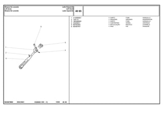 EE61Z001
1863887M92
1
2
3
4
5
6
3149868M1
13811X
1863886M2
354068X1
897653M2
893567M1
1
1
1
1
1
1
FORK HORQUILLA
GREASER ENGRASADOR
FORK HORQUILLA
DOWEL CENTRAJE
KNUCKLE CHARNELA
PIN PASADOR
GARFO
GRAXEIRA
GARFO
CONTRAPINO
ARTICULAÇÃO
PINO
C026502 E03 12/05
(1)
40 85
Lado Esquerdo
Left Hand
Lado Izquierdo
Braços Do Levante
Lift Arms
Brazos De Levante
40 85
-
Menu Símbolos
 