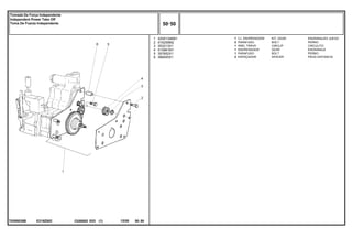 E218Z002
T0285035B
1
2
3
4
5
6
4200134M91
516259M2
353213X1
515961M1
357852X1
366045X1
1
2
1
1
1
2
KIT, GEAR ENGRANAJES JUEGO
BOLT PERNO
CIRCLIP CIRCULITO
GEAR ENGRANAJE
BOLT PERNO
SPACER PIEZA DISTANCIA
CJ. ENGRENAGEM
PARAFUSO
ANEL TRAVA
ENGRENAGEM
PARAFUSO
ESPAÇADOR
C026502 E03 12/05
(1)
50 50
Tomada De Força Independente
Independent Power Take Off
Toma De Fuerza Independente
50 50
-
Menu Símbolos
 