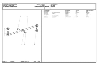 11/16X25/64X3/32
3/8X24
3/8X24X2
1247Z002
033907T1
033907T1
1
2
3
4
5
6
7
1481537M93
2710227M1
353434X1
353431X1
2710227M1
353546X1
1
1
1
1
1
1
1
1
TOGGLE PERNO ENGANCHE
CAP TAPA
WASHER ARANDELA
NUT TUERCA
CAP TAPA
PIPE CANO
BOLT PERNO
TERMINAL
CAPA
ARRUELA
PORCA
CAPA
TUBO
PARAFUSO
C026502 E03 12/05
(1)
Lado Esquerdo
Left Hand
Izquierdo
60 80
Barra De Direção
Tie Rods
Conexiones Direccion
Eixo Dianteiro 2 Rodas Motrizes
Front Axle 2 Wheel Drive
Eje Delantero 2 Ruedas Motrices
60 80
-
Menu Símbolos
 