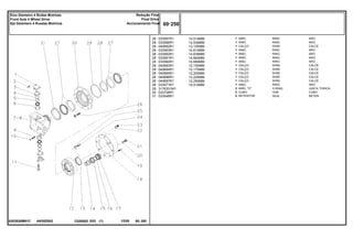 14,514MM
14,539MM
12,125MM
14,614MM
14,639MM
14,664MM
14,689MM
12,150MM
12,175MM
12,200MM
12,225MM
12,250MM
14,414MM
AK05Z002
6203926M91C
28
28
28
28
28
28
28
28
28
28
28
28
28
29
30
31
033567R1
033566R1
040682R1
033563R1
033562R1
033561R1
033560R1
040683R1
040684R1
040685R1
040686R1
040687R1
033571R1
3176331M1
033728R1
033548R1
1
1
1
1
1
1
1
1
1
1
1
1
1
2
2
2
RING ARO
RING ARO
SHIM CALCE
RING ARO
RING ARO
RING ARO
RING ARO
SHIM CALCE
SHIM CALCE
SHIM CALCE
SHIM CALCE
SHIM CALCE
RING ARO
O RING JUNTA TORICA
HUB CUBO
SEAL RETEN
ANEL
ANEL
CALÇO
ANEL
ANEL
ANEL
ANEL
CALÇO
CALÇO
CALÇO
CALÇO
CALÇO
ANEL
ANEL "O"
CUBO
RETENTOR
C026502 E03 12/05
(1)
60 250
Redução Final
Final Drive
Accionamiento Final
Eixo Dianteiro 4 Rodas Motrizes
Front Axle 4 Wheel Drive
Eje Delantero 4 Ruedas Motrices
60 250
-
Menu Símbolos
 