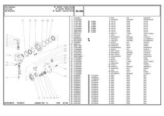 EF22Z014
6203923M91D
0,6MM
1,0MM
1,4MM
0,4MM
0,8MM
0,2MM
0,3MM
14,714mm
14,689mm
114,664mm
14,639mm
14,614mm
14,589mm
14,564mm
14,539mm
14,514mm
14,489mm
14,464mm
14,439mm
14,414mm
14,389mm
14,364mm
14,339mm
14,314mm
1
2
3
3
3
3
3
3
3
4
5
6
7
8
9
10
11
12
13
14
15
16
17
18
19
20
21
22
23
24
25
26
27
28
28
28
28
28
28
28
28
28
28
28
28
28
28
28
28
28
033725R1
3176390M1
3176313M1
3176314M1
3176315M1
3176319M1
3176320M1
3588106M1
3588107M1
033721R1
033722R1
040665R1
6207053M1
6207052M1
033608R1
048431R1
3588113M1
3176335M1
3176334M1
3587936M1
3176341M1
3587938M1
3587932M91
3176339M1
3176345M1
3176364M1
3176347M1
3176351M1
3176350M1
3176333M1
3176342M1
3176349M1
3176330M1
033559R1
033560R1
033561R1
033562R1
033563R1
033564R1
033565R1
033566R1
033567R1
033568R1
033569R1
033570R1
033571R1
033572R1
033573R1
033574R1
033575R1
4
4
X
X
X
X
X
X
X
4
4
4
1
1
2
2
12
2
2
6
6
12
6
2
2
2
4
16
16
4
2
16
4
X
X
X
X
X
X
X
X
X
X
X
X
X
X
X
X
X
PIN PASADOR
GREASER ENGRASADOR
SHIM CALCE
SHIM CALCE
SHIM CALCE
SHIM CALCE
SHIM CALCE
SHIM CALCE
SHIM CALCE
O RING JUNTA TORICA
CAP TAPA
BEARING COJINETE
HOUSING ALOJAMIENTO
HOUSING ALOJAMIENTO
NUT TUERCA
BOLT PERNO
BOLT PERNO
GEAR ENGRANAJE
NUT TUERCA
CIRCLIP CIRCULITO
BEARING COJINETE
CIRCLIP CIRCULITO
GEAR ENGRANAJE
HUB CUBO
PLUG TAPON
O RING JUNTA TORICA
BOLT PERNO
NUT TUERCA
WASHER ARANDELA
BOLT PERNO
RING ARO
BOLT PERNO
BEARING COJINETE
RING ARO
RING ARO
RING ARO
RING ARO
RING ARO
RING ARO
RING ARO
RING ARO
RING ARO
RING ARO
RING ARO
RING ARO
RING ARO
RING ARO
RING ARO
RING ARO
RING ARO
PINO
GRAXEIRA
CALÇO
CALÇO
CALÇO
CALÇO
CALÇO
CALÇO
CALÇO
ANEL "O"
CAPA
ROLAMENTO
CARCAÇA
CARCAÇA
PORCA
PARAFUSO
PARAFUSO
ENGRENAGEM
PORCA
ANEL TRAVA
ROLAMENTO
ANEL TRAVA
ENGRENAGEM
CUBO
BUJÃO
ANEL "O"
PARAFUSO
PORCA
ARRUELA
PARAFUSO
ANEL
PARAFUSO
ROLAMENTO
ANEL
ANEL
ANEL
ANEL
ANEL
ANEL
ANEL
ANEL
ANEL
ANEL
ANEL
ANEL
ANEL
ANEL
ANEL
ANEL
ANEL
C026502 E03 12/05
(1)
60 280
Zf - Apl335 - Tração Central
Zf - Apl335 - Middle Drive
Zf - Apl335 - Tracción Central
Eixo Dianteiro
Front Axle
Eje Delantero
60 280
-
Menu Símbolos
 