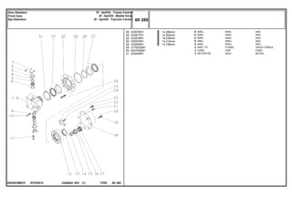 EF22Z014
6203923M91D
14,289mm
14,264mm
14,239mm
14,214mm
14,189mm
28
28
28
28
28
29
30
31
033576R1
033577R1
033578R1
033579R1
033580R1
3176332M1
6207054M1
033548R1
X
X
X
X
X
2
2
2
RING ARO
RING ARO
RING ARO
RING ARO
RING ARO
O RING JUNTA TORICA
HUB CUBO
SEAL RETEN
ANEL
ANEL
ANEL
ANEL
ANEL
ANEL "O"
CUBO
RETENTOR
C026502 E03 12/05
(1)
60 280
Zf - Apl335 - Tração Central
Zf - Apl335 - Middle Drive
Zf - Apl335 - Tracción Central
Eixo Dianteiro
Front Axle
Eje Delantero
60 280
-
Menu Símbolos
 