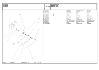 EQ43Z001
T0289167
1
2
3
4
5
6
7
8
9
10
11
12
13
052148R1
339376X1
339814X1
047355P1
047360P1
047332N1
3019384X1
1441115X1
047155T1
047153T1
047811T1
047331N1
3412001M91
1
4
4
1
1
1
2
2
2
1
1
1
1
REINFORCEMENT REFUERZO
WASHER ARANDELA
BOLT PERNO
PIPE CANO
PIPE CANO
KIT, PIPE JUEGO CANO
CONNECTION CONEXION
O RING JUNTA TORICA
CONNECTION CONEXION
STEERING UNIT UNIDAD DIRECCION
STEERING COLUMN COLUMNA DIRECC
PIPE CANO
CONNECTION CONEXION
REFORÇO
ARRUELA
PARAFUSO
TUBO
TUBO
CJ. TUBO
CONEXÃO
ANEL "O"
CONEXÃO
UN. HIDROSTÁTICA
COLUNA DIREÇÃO
TUBO
CONEXÃO
C026502 E03 12/05
(1)
4 Rodas Motrizes
4 Wheels Drive
4 Ruedas Motriz
70 140
Kit Danfoss
Kit Danfoss
Kit Danfoss
70 140
-
Menu Símbolos
 