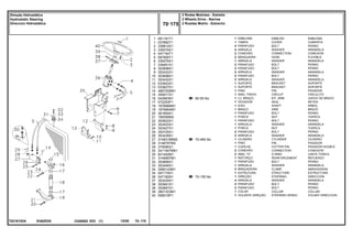 EI48Z030
T0216152A
60-55 No
70-465 No
70-155 No
1
1
2
3
4
5
6
7
8
9
10
11
12
13
14
15
16
17
18
19
20
21
22
23
24
25
26
27
28
29
30
30
31
32
33
34
35
36
37
38
38
39
40
061181T1
037892T1
339814X1
339376X1
047154T1
067905T1
339376X1
339451X1
353698X1
353432X1
353698X1
353432X1
033922S1
033927S1
489720M91
355917X1
042863N1
072293P1
1676666M1
1676664M1
361859X1
195556M2
353622X1
353433X1
353427X1
353725X1
353439X1
3148318M92
3148787M2
375090X1
3411947M91
831452M1
3146897M1
353685X1
353446X1
3585143M1
047174S1
047182N1
353434X1
353691X1
353897X1
2801323M1
058019P1
1
1
4
4
2
2
1
2
2
2
2
2
1
1
1
1
1
1
1
1
1
1
1
1
1
2
2
1
1
1
2
2
1
1
1
2
1
1
4
2
2
1
1
EMBLEM EMBLEMA
COVER CUBIERTA
BOLT PERNO
WASHER ARANDELA
CONNECTION CONEXION
HOSE FLEXIBLE
WASHER ARANDELA
BOLT PERNO
BOLT PERNO
WASHER ARANDELA
BOLT PERNO
WASHER ARANDELA
BRACKET SOPORTE
BRACKET SOPORTE
PIN PASADOR
CIRCLIP CIRCULITO
KIT, ARM JUEGO DE BRAZO
SEAL RETEN
SHAFT ARBOL
ARM BRAZO
BOLT PERNO
NUT TUERCA
BOLT PERNO
WASHER ARANDELA
NUT TUERCA
BOLT PERNO
WASHER ARANDELA
CYLINDER CILINDRO
PIN PASADOR
COTTER PIN PASADOR DOUBLE
CONNECTION CONEXION
O RING JUNTA TORICA
REINFORCEMENT REFUERZO
BOLT PERNO
WASHER ARANDELA
CLAMP ABRAZADERA
STRUCTURE ESTRUCTURA
STEERING DIRECCION
WASHER ARANDELA
BOLT PERNO
BOLT PERNO
COLLAR COLLAR
STEERING WHEEL VOLANT DIRECCION
EMBLEMA
TAMPA
PARAFUSO
ARRUELA
CONEXÃO
MANGUEIRA
ARRUELA
PARAFUSO
PARAFUSO
ARRUELA
PARAFUSO
ARRUELA
SUPORTE
SUPORTE
PINO
ANEL TRAVA
CJ. BRAÇO
VEDADOR
EIXO
BRAÇO
PARAFUSO
PORCA
PARAFUSO
ARRUELA
PORCA
PARAFUSO
ARRUELA
CILINDRO
PINO
CUPILHA
CONEXÃO
ANEL "O"
REFORÇO
PARAFUSO
ARRUELA
BRAÇADEIRA
ESTRUTURA
DIREÇÃO
ARRUELA
PARAFUSO
PARAFUSO
COLAR
VOLANTE DIREÇÃO
C026502 E03 12/05
(1)
2 Rodas Motrizes - Estreito
2 Wheels Drive - Narrow
2 Ruedas Motriz - Estrecho
70 175
Direção Hidrostática
Hydrostatic Steering
Direccion Hidrostática
70 175
-
Menu Símbolos
 