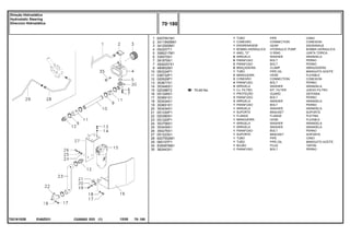 EI48Z031
T0216152B
70-60 No
1
2
3
4
5
6
7
7
9
10
11
12
13
14
15
16
17
18
19
20
21
22
23
24
25
26
27
28
29
30
35
6207551M1
3411940M91
3412000M1
052207T1
3585217M1
339375X1
391979X1
3000257X1
490802M1
063324P1
036732P1
020529P1
353677X1
353446X1
020388T2
051326S1
353691X1
353434X1
353651X1
353434X1
051330P1
020380S1
051320P1
353758X1
353439X1
354276X1
051323S1
6207552M1
065107P1
835087M91
362443X1
1
1
1
1
1
8
6
2
6
1
2
2
4
4
1
1
3
3
1
1
1
1
1
1
1
1
1
1
1
1
1
PIPE CANO
CONNECTION CONEXION
GEAR ENGRANAJE
HYDRAULIC PUMP BOMBA HIDRAULICA
O RING JUNTA TORICA
WASHER ARANDELA
BOLT PERNO
BOLT PERNO
CLAMP ABRAZADERA
PIPE,OIL MANGUITO ACEITE
HOSE FLEXIBLE
CONNECTION CONEXION
BOLT PERNO
WASHER ARANDELA
KIT, FILTER JUEGO FILTRO
GUARD DEFENSA
BOLT PERNO
WASHER ARANDELA
BOLT PERNO
WASHER ARANDELA
BRACKET SOPORTE
FLANGE PLETINA
HOSE FLEXIBLE
WASHER ARANDELA
WASHER ARANDELA
BOLT PERNO
BRACKET SOPORTE
PIPE CANO
PIPE,OIL MANGUITO ACEITE
PLUG TAPON
BOLT PERNO
TUBO
CONEXÃO
ENGRENAGEM
BOMBA HIDRÁULICA
ANEL "O"
ARRUELA
PARAFUSO
PARAFUSO
BRAÇADEIRA
TUBO
MANGUEIRA
CONEXÃO
PARAFUSO
ARRUELA
CJ. FILTRO
PROTEÇÃO
PARAFUSO
ARRUELA
PARAFUSO
ARRUELA
SUPORTE
FLANGE
MANGUEIRA
ARRUELA
ARRUELA
PARAFUSO
SUPORTE
TUBO
TUBO
BUJÃO
PARAFUSO
C026502 E03 12/05
(1)
70 180
Direção Hidrostática
Hydrostatic Steering
Direccion Hidrostática
70 180
-
Menu Símbolos
 