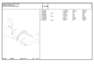 1/4X28
1/4X28
1/4X28
ED65Z004
061475N1
1
2
3
4
5
6
7
8
9
10
11
061477N1
033545P1
898183M1
353918X1
1860402M1
884387M1
377607X1
1872240M1
3408797M1
377581X1
353919X1
1
1
1
1
1
1
1
1
2
2
1
LEVER PALANCA
QUADRANT CUADRANTE
BOLT PERNO
NUT TUERCA
KNOB POMO
STOP PARO
BOLT PERNO
SPRING RESORTE
WASHER ARANDELA
WASHER ARANDELA
NUT TUERCA
ALAVANCA
QUADRANTE
PARAFUSO
PORCA
MANÍPULO
BATENTE
PARAFUSO
MOLA
ARRUELA
ARRUELA
PORCA
C026502 E03 12/05
(1)
70 210
Quadrante E Alavanca De Profundidade
Quadrant And Depth Levers
Cuadrante Y Palanca Deprofundidade
70 210
-
Menu Símbolos
 