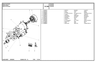 E055Z002
1482841M92P
1
2
3
4
5
6
7
8
9
10
11
12
13
14
070962R1
070970R1
070964R1
070968R1
070966R1
070957R1
070955R1
070973R1
070976R1
070978R1
070979R1
071025R1
070980R1
070959R1
1
1
1
1
1
1
1
1
1
1
1
1
1
1
BEARING COJINETE
SHAFT ARBOL
COIL BOBINA
KIT, BRUSH PLATE JGO.PLACA ESCOB.
COVER CUBIERTA
ARMATURE INDUCIDO
SOLENOID SOLENOIDE
REPAIR REPARO
SEAL RETEN
JOINT JUNTA
KIT, LEVER JUEGO, PALANCA
SEAL RETEN
RING ARO
IMPELLER TURBINA IMPULS.
MANCAL
EIXO
BOBINA
CJ. PLACA ESCOVA
TAMPA
INDUZIDO
SOLENÓIDE
REPARO
RETENTOR
JUNTA
CJ. ALAVANCA
RETENTOR
ANEL
IMPULSOR
C026502 E03 12/05
(1)
Prestolite
Prestolite
Prestolite
10 200
Motor De Partida
Starter Motor
Motor De Partida
10 200
-
Menu Símbolos
 