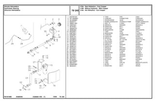 EI48Z039
T0216158B
1
2
3
4
5
6
7
7
9
10
11
12
13
14
15
16
17
18
19
20
21
22
23
24
25
26
27
28
29
30
35
6207551M1
3411940M91
3412000M1
052207T1
3585217M1
339375X1
391979X1
3000257X1
490802M1
063325P1
036732P1
020529P1
353677X1
353446X1
020388T2
051326S1
353691X1
353434X1
353651X1
353434X1
051330P1
020380S1
051320P1
353758X1
353439X1
354276X1
051323S1
6207552M1
065107P1
835087M91
362443X1
1
1
1
1
1
8
6
2
6
1
2
2
4
4
1
1
3
3
1
1
1
1
1
1
1
1
1
1
1
1
1
PIPE CANO
CONNECTION CONEXION
GEAR ENGRANAJE
HYDRAULIC PUMP BOMBA HIDRAULICA
O RING JUNTA TORICA
WASHER ARANDELA
BOLT PERNO
BOLT PERNO
CLAMP ABRAZADERA
PIPE CANO
HOSE FLEXIBLE
CONNECTION CONEXION
BOLT PERNO
WASHER ARANDELA
KIT, FILTER JUEGO FILTRO
GUARD DEFENSA
BOLT PERNO
WASHER ARANDELA
BOLT PERNO
WASHER ARANDELA
BRACKET SOPORTE
FLANGE PLETINA
HOSE FLEXIBLE
WASHER ARANDELA
WASHER ARANDELA
BOLT PERNO
BRACKET SOPORTE
PIPE CANO
PIPE,OIL MANGUITO ACEITE
PLUG TAPON
BOLT PERNO
TUBO
CONEXÃO
ENGRENAGEM
BOMBA HIDRÁULICA
ANEL "O"
ARRUELA
PARAFUSO
PARAFUSO
BRAÇADEIRA
TUBO
MANGUEIRA
CONEXÃO
PARAFUSO
ARRUELA
CJ. FILTRO
PROTEÇÃO
PARAFUSO
ARRUELA
PARAFUSO
ARRUELA
SUPORTE
FLANGE
MANGUEIRA
ARRUELA
ARRUELA
PARAFUSO
SUPORTE
TUBO
TUBO
BUJÃO
PARAFUSO
C026502 E03 12/05
(1)
4 Rm - Sem Hidráulico - Com Creeper
4 Wd - Without Hydraulic - With Creeper
4 Rm - Sin Hidraulico - Con Creeper
70 245
Direção Hidrostática
Hydrostatic Steering
Direccion Hidrostática
70 245
-
Menu Símbolos
 