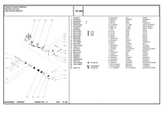 EB40Z020
2802493M94B
0.20"
0.40"
0.60"
70-355 No
1660324M91
70-345 No
1
2
3
4
5
6
7
8
9
9
9
10
11
12
13
14
15
16
17
18
19
20
21
22
23
24
25
26
27
28
353560X1
897580M1
3408250M1
885455M1
3408251M91
3611557M1
033928T1
897567M3
2801012M1
2801013M1
2801014M1
886404M2
887076M2
897581M3
3611558M1
886410M1
1661547M92
355617X1
361332X1
898137M1
2802251M1
354120X1
353688X1
390287X1
1869093M93
355617X1
1870190M92
1661918M91
034617N1
2
2
1
2
2
2
2
1
X
X
X
1
1
2
2
1
1
1
1
1
1
1
2
2
1
X
1
1
1
1
5
5
BOLT PERNO
WASHER ARANDELA
ARM BRAZO
BUSH CASQUILLO
KIT, ARM JUEGO DE BRAZO
O RING JUNTA TORICA
O RING JUNTA TORICA
SHAFT ARBOL
SHIM CALCE
SHIM CALCE
SHIM CALCE
ARM BRAZO
BOLT PERNO
STAPLE GRAPA
BUSH CASQUILLO
CONROD BIELA
LEVER PALANCA
WASHER ARANDELA
COTTER PIN PASADOR DOUBLE
SPRING RESORTE
BOLT PERNO
NUT TUERCA
BOLT PERNO
WASHER ARANDELA
LEVER PALANCA
WASHER ARANDELA
SUPPORT DISPOS.DE SOSTEN
KNUCKLE CHARNELA
KNUCKLE CHARNELA
KIT, CYLINDER JUEGO DE CILINDR
PARAFUSO
ARRUELA
BRAÇO
BUCHA
CJ. BRAÇO
ANEL "O"
ANEL "O"
EIXO
CALÇO
CALÇO
CALÇO
BRAÇO
PARAFUSO
PRESILHA
BUCHA
BIELA
ALAVANCA
ARRUELA
CUPILHA
MOLA
PARAFUSO
PORCA
PARAFUSO
ARRUELA
ALAVANCA
ARRUELA
SUPORTE
ARTICULAÇÃO
ARTICULAÇÃO
CJ. CILINDRO
C026502 E03 12/05
(1)
70 305
Tampa Do Levante Hidráulico
Hydraulic Lift Cover
Tapa Levante Hidraulico
70 305
-
Menu Símbolos
 