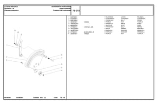 1/4X28
1/4X15X1.5/8
22,2X6,35X1,2
1/4X28
E029Z001
026792N1
1
2
3
4
5
6
7
8
9
10
11
026793S1
033545P1
898183M1
353918X1
1860402M1
884387M1
377607X1
1872240M1
3408797M1
377581X1
353919X1
1
1
1
1
1
1
1
1
2
2
1
LEVER PALANCA
QUADRANT CUADRANTE
BOLT PERNO
NUT TUERCA
KNOB POMO
STOP PARO
BOLT PERNO
SPRING RESORTE
WASHER ARANDELA
WASHER ARANDELA
NUT TUERCA
ALAVANCA
QUADRANTE
PARAFUSO
PORCA
MANÍPULO
BATENTE
PARAFUSO
MOLA
ARRUELA
ARRUELA
PORCA
C026502 E03 12/05
(1)
70 315
Quadrante De Profundidade
Depth Quadrant
Cuadrant De Profundidad
Levante Hidráulico
Hydraulic Lift
Elevador Hidraulico
70 315
-
Menu Símbolos
 