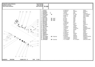 EB51Z006
026946N1B
0.020"
0.040"
0.060"
70-355 No
70-335 No
1
2
3
4
5
6
7
8
9
9
9
10
11
12
13
14
15
16
17
18
19
20
21
22
23
24
25
26
27
28
353560X1
897580M1
3408250M1
885455M1
3408251M91
3611557M1
033928T1
897567M3
2801012M1
2801013M1
2801014M1
886404M2
887076M2
897581M3
3611558M1
886410M1
1661547M92
355617X1
361332X1
898137M1
2802251M1
354120X1
353688X1
390287X1
1869093M93
355617X1
1870190M92
1661918M91
1660324M91
897593M96
2
2
1
2
1
2
2
1
X
X
X
1
1
2
2
1
1
1
1
1
1
1
2
2
1
X
1
1
1
1
5
5
BOLT PERNO
WASHER ARANDELA
ARM BRAZO
BUSH CASQUILLO
KIT, ARM JUEGO DE BRAZO
O RING JUNTA TORICA
O RING JUNTA TORICA
SHAFT ARBOL
SHIM CALCE
SHIM CALCE
SHIM CALCE
ARM BRAZO
BOLT PERNO
STAPLE GRAPA
BUSH CASQUILLO
CONROD BIELA
LEVER PALANCA
WASHER ARANDELA
COTTER PIN PASADOR DOUBLE
SPRING RESORTE
BOLT PERNO
NUT TUERCA
BOLT PERNO
WASHER ARANDELA
LEVER PALANCA
WASHER ARANDELA
SUPPORT DISPOS.DE SOSTEN
KNUCKLE CHARNELA
KNUCKLE CHARNELA
KIT, CYLINDER JUEGO DE CILINDR
PARAFUSO
ARRUELA
BRAÇO
BUCHA
CJ. BRAÇO
ANEL "O"
ANEL "O"
EIXO
CALÇO
CALÇO
CALÇO
BRAÇO
PARAFUSO
PRESILHA
BUCHA
BIELA
ALAVANCA
ARRUELA
CUPILHA
MOLA
PARAFUSO
PORCA
PARAFUSO
ARRUELA
ALAVANCA
ARRUELA
SUPORTE
ARTICULAÇÃO
ARTICULAÇÃO
CJ. CILINDRO
C026502 E03 12/05
(1)
70 325
Super Estreito
Super Narrow
Super Estrecho
Tampa Do Levante Hidráulico
Hydraulic Lift Cover
Tapa Levante Hidraulico
70 325
-
Menu Símbolos
 