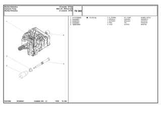 EE30Z001
T0227006
70-370 No
1
2
3
4
5
3773700M92
532926M1
532927M1
532928M1
1868538M4
1
1
1
1
1
KIT, PUMP BOMBA JUEGO
WASHER ARANDELA
BRACKET SOPORTE
PIN PASADOR
SLEEVE MANCHA
CJ. BOMBA
ARRUELA
SUPORTE
PINO
LUVA
C026502 E03 12/05
(1)
70 365
C/Levante - S/Tdpi
With Lift - Without Ipto
C/ Levante - S/Tdfi
Bomba Hidráulica
Hydraulic Pump
Bomba Hidraulica
70 365
-
Menu Símbolos
 