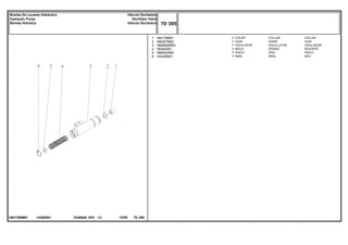 1435Z001
1681790M91
1
2
3
4
5
6
1681786M1
1862576M2
1869826M93
180940M1
1869830M2
1442466X1
1
1
1
1
1
1
COLLAR COLLAR
GUIDE GUIA
OSCILLATOR OSCILADOR
SPRING RESORTE
DISC DISCO
RING ARO
COLAR
GUIA
OSCILADOR
MOLA
DISCO
ANEL
C026502 E03 12/05
(1)
70 395
Válvula Osciladora
Oscillator Valve
Valvula Osciladora
Bomba Do Levante Hidráulico
Hydraulic Pump
Bomba Hidralica
70 395
-
Menu Símbolos
 