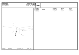 M5x0.8
E187Z003
062297N2
1
2
3
4
062298T1
3009536X1
390469X1
062299T2
1
2
2
1
BRACKET SOPORTE
BOLT PERNO
WASHER ARANDELA
RELAY RELE
SUPORTE
PARAFUSO
ARRUELA
RELÉ
C026502 E03 12/05
(1)
80 65
Suporte E Relé Do Pisca
Bracket And Warning Relay
Soporte Y Rele Intermitente
Sistema Elétrico
Electrical System
Sistema Electrico
80 65
-
Menu Símbolos
 