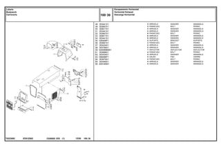 ED51Z062
T0223092
48
49
50
51
52
53
54
55
56
57
58
59
61
62
63
64
65
66
353441X1
353667X1
355617X1
353441X1
353667X1
355617X1
353441X1
026409P1
353691X1
353434X1
353756X1
6200896M91
353688X1
353434X1
068496P1
353679X1
353446X1
829185M1
2
2
2
2
6
6
6
2
2
2
2
1
4
4
2
4
4
4
WASHER ARANDELA
BOLT PERNO
WASHER ARANDELA
WASHER ARANDELA
BOLT PERNO
WASHER ARANDELA
WASHER ARANDELA
BRACKET SOPORTE
BOLT PERNO
WASHER ARANDELA
WASHER ARANDELA
DEFLECTOR DEFLECTOR
BOLT PERNO
WASHER ARANDELA
PAD CIERRE
BOLT PERNO
WASHER ARANDELA
WASHER ARANDELA
ARRUELA
PARAFUSO
ARRUELA
ARRUELA
PARAFUSO
ARRUELA
ARRUELA
SUPORTE
PARAFUSO
ARRUELA
ARRUELA
DEFLETOR
PARAFUSO
ARRUELA
GALÃO
PARAFUSO
ARRUELA
ARRUELA
C026502 E03 12/05
(1)
Escapamento Horizontal
Horizontal Exhaust
Descarga Horizontal
100 30
Lataria
Bodywork
Carroceria
100 30
-
Menu Símbolos
 