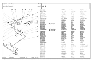EE46Z001
21481391
105-30 No
487077M91
105-20 No
1
2
3
4
5
6
7
8
9
10
11
12
13
14
15
16
17
18
19
20
21
22
23
24
25
26
27
28
29
30
31
32
33
34
35
36
37
38
39
40
41
42
43
44
45
46
47
48
49
353430X1
3148142M91
2801154M1
357515X1
487096M1
2801172M1
027579N1
1484499M93
196010M1
2800001M91
2800006M1
353441X1
339030X1
027983S1
033794N1
3146871M2
353441X1
353564X1
353918X1
353441X1
3589565M91
489002M1
893713M1
035972P1
355125X1
3148712M1
2802251M1
353441X1
353501X1
184149M3
184150M2
353431X1
2800299M91
353671X1
355617X1
354041X1
354041X1
355617X1
1442175X1
353671X1
355564X1
353441X1
3145925M1
050043P1
353540X1
353756X1
375109X1
355564X1
353441X1
1
1
1
1
1
1
1
1
2
1
1
4
4
1
1
1
1
1
1
1
1
1
1
1
1
1
1
2
2
2
1
1
1
1
4
4
2
2
4
1
1
1
1
1
1
4
2
1
1
NUT TUERCA
KIT, CABLE CABLES JUEGO
RING ARO
NUT TUERCA
BUTTON PULSADOR
WASHER ARANDELA
KIT, ROD JUEGO DE BIELAS
SHAFT ARBOL
WASHER ARANDELA
KIT, ROD JUEGO DE BIELAS
LEVER PALANCA
WASHER ARANDELA
NUT TUERCA
PEDAL PEDAL
ROD VARILLA
LEVER PALANCA
WASHER ARANDELA
BOLT PERNO
NUT TUERCA
WASHER ARANDELA
CONNECTOR CONECTOR
BRACKET SOPORTE
SPRING RESORTE
KNOB POMO
BOLT PERNO
STAPLE GRAPA
BOLT PERNO
WASHER ARANDELA
BOLT PERNO
DISC DISCO
SPRING RESORTE
NUT TUERCA
PLATE PLATO
BOLT PERNO
WASHER ARANDELA
COTTER PIN PASADOR DOUBLE
COTTER PIN PASADOR DOUBLE
WASHER ARANDELA
BOLT PERNO
BOLT PERNO
NUT TUERCA
WASHER ARANDELA
BRACKET SOPORTE
LEVER PALANCA
BOLT PERNO
WASHER ARANDELA
NUT TUERCA
NUT TUERCA
WASHER ARANDELA
PORCA
CJ. CABO
ANEL
PORCA
BOTÃO
ARRUELA
CJ. TIRANTE
EIXO
ARRUELA
CJ. TIRANTE
ALAVANCA
ARRUELA
PORCA
PEDAL
TIRANTE
ALAVANCA
ARRUELA
PARAFUSO
PORCA
ARRUELA
CONECTOR
SUPORTE
MOLA
MANÍPULO
PARAFUSO
PRESILHA
PARAFUSO
ARRUELA
PARAFUSO
DISCO
MOLA
PORCA
PLACA
PARAFUSO
ARRUELA
CUPILHA
CUPILHA
ARRUELA
PARAFUSO
PARAFUSO
PORCA
ARRUELA
SUPORTE
ALAVANCA
PARAFUSO
ARRUELA
PORCA
PORCA
ARRUELA
C026502 E03 12/05
(1)
105 15
Estreito
Narrow
Estrecho
Controle De Aceleração
Throttle Controls
Controles De Aceleración
105 15
-
Menu Símbolos
 