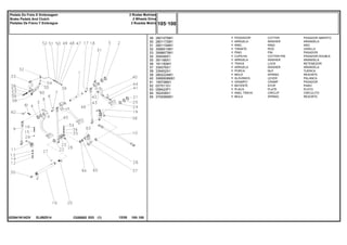 EL89Z014
022841N1ADV
49
50
51
52
53
54
55
56
57
58
59
60
61
62
63
64
65
2801075M1
2801172M1
2801154M1
3589513M1
3588673M1
354048X1
391166X1
181150M1
339376X1
339402X1
2802224M1
3589508M91
195708M1
027511S1
058423P1
352438X1
3700585M1
1
1
1
1
1
1
1
1
1
1
1
1
1
1
1
1
1
COTTER PASADOR ABIERTO
WASHER ARANDELA
RING ARO
ROD VARILLA
PIN PASADOR
COTTER PIN PASADOR DOUBLE
WASHER ARANDELA
LOCK RETENEDOR
WASHER ARANDELA
NUT TUERCA
SPRING RESORTE
LEVER PALANCA
CRAMP PASADOR
STOP PARO
PLATE PLATO
CIRCLIP CIRCULITO
SPRING RESORTE
PASSADOR
ARRUELA
ANEL
TIRANTE
PINO
CUPILHA
ARRUELA
TRAVA
ARRUELA
PORCA
MOLA
ALAVANCA
GRAMPO
BATENTE
PLACA
ANEL TRAVA
MOLA
C026502 E03 12/05
(1)
105 100
2 Rodas Motrizes
2 Wheels Drive
2 Ruedas Motriz
Pedais Do Freio E Embreagem
Brake Pedals And Clutch
Pedales De Freno Y Embrague
105 100
-
Menu Símbolos
 