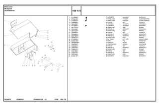 ED96Z021
T0234015
1
2
3
4
5
6
7
8
9
10
11
12
13
14
15
16
17
18
19
20
21
22
23
24
071069S1
072843S1
072842S1
338600X1
353432X1
071068S1
361791X1
353439X1
353723X1
355565X1
353446X1
829185M1
353677X1
072830S1
832813M1
3808593M1
354059X1
339402X1
339376X1
339401X1
339169X1
339374X1
339124X1
072811P1
1
1
1
8
8
1
8
8
8
4
4
8
4
1
1
1
1
4
4
4
4
4
4
2
BRACKET SOPORTE
FENDER GUARDABARRO
FENDER GUARDABARRO
NUT TUERCA
WASHER ARANDELA
BRACKET SOPORTE
BOLT PERNO
WASHER ARANDELA
BOLT PERNO
NUT TUERCA
WASHER ARANDELA
WASHER ARANDELA
BOLT PERNO
KIT, PIPE JUEGO CANO
PIN PASADOR
HOOK GANCHO
DOWEL CENTRAJE
NUT TUERCA
WASHER ARANDELA
BOLT PERNO
NUT TUERCA
WASHER ARANDELA
BOLT PERNO
BRACKET SOPORTE
SUPORTE
PÁRA-LAMA
PÁRA-LAMA
PORCA
ARRUELA
SUPORTE
PARAFUSO
ARRUELA
PARAFUSO
PORCA
ARRUELA
ARRUELA
PARAFUSO
CJ. TUBO
PINO
GANCHO
CONTRAPINO
PORCA
ARRUELA
PARAFUSO
PORCA
ARRUELA
PARAFUSO
SUPORTE
C026502 E03 12/05
(1)
105 175
Para-Lama
Mudguard
Guardabarros
105 175
-
Menu Símbolos
 