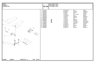 EH68Z011
T0230096
1
2
3
4
5
6
7
8
9
10
10
11
12
13
14
15
16
17
353810X1
353434X1
353756X1
353431X1
037902P1
353518X1
353446X1
829185M1
353916X1
036924S1
036925S1
071561S1
071563S1
027368P1
377184X1
353432X1
353698X1
353432X1
8
8
7
8
1
1
1
1
1
1
1
1
1
2
4
4
4
4
BOLT PERNO
WASHER ARANDELA
WASHER ARANDELA
NUT TUERCA
FOOT BOARD ESTRIBO
BOLT PERNO
WASHER ARANDELA
WASHER ARANDELA
NUT TUERCA
BRACKET SOPORTE
BRACKET SOPORTE
FOOT REST REPOSAPIES
FOOT REST REPOSAPIES
BRACKET SOPORTE
BOLT PERNO
WASHER ARANDELA
BOLT PERNO
WASHER ARANDELA
PARAFUSO
ARRUELA
ARRUELA
PORCA
ESTRIBO
PARAFUSO
ARRUELA
ARRUELA
PORCA
SUPORTE
SUPORTE
SOLEIRA
SOLEIRA
SUPORTE
PARAFUSO
ARRUELA
PARAFUSO
ARRUELA
C026502 E03 12/05
(1)
Com Creeper / Citrus
With Creeper / Citrus
Con Creeper / Citrus
105 230
Soleira
Footsteps
Chapas De Piso
105 230
-
Menu Símbolos
 