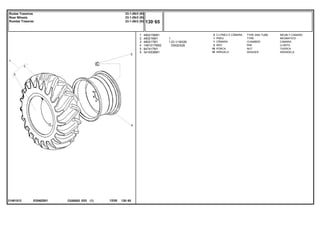 23.1/18X26
DW20X26
EG06Z001
21481512
1
2
3
4
5
5
490215M91
490216M1
490217M1
1481017M92
847417M1
3410536M1
2
1
1
2
16
16
1
1
TYRE AND TUBE NEUM.Y.CAMARA
TYRE NEUMATICO
CHAMBER CAMARA
RIM LLANTA
NUT TUERCA
WASHER ARANDELA
CJ.PNEU E CÂMARA
PNEU
CÂMARA
ARO
PORCA
ARRUELA
C026502 E03 12/05
(1)
130 65
23.1-26r2 (8l)
23.1-26r2 (8l)
23.1-26r2 (8l)
Rodas Traseiras
Rear Wheels
Ruedas Traseras
130 65
-
Menu Símbolos
 