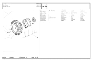 EF89Z001
21481577
027386N1
3149914M1
1
2
3
4
5
6
7
8
9
10
11
12
3410536M1
847417M1
3098141M91
3149151M92
353427X1
3585377M1
882230M92
3149812M1
3587145M1
487869M1
3098142M1
1
16
16
1
1
8
8
1
8
1
1
1
1
1
1
5
5
5
5
5
4
4
WHEELS RODAJE
WASHER ARANDELA
NUT TUERCA
TYRE AND TUBE NEUM.Y.CAMARA
RIM LLANTA
NUT TUERCA
WASHER ARANDELA
RIM LLANTA
BOLT PERNO
DISC DISCO
CHAMBER CAMARA
TYRE NEUMATICO
RODAGEM
ARRUELA
PORCA
CJ.PNEU E CÂMARA
ARO
PORCA
ARRUELA
ARO
PARAFUSO
DISCO
CÂMARA
PNEU
C026502 E03 12/05
(1)
130 130
16.9-30r1 (6l)
16.9-30r1 (6l)
16.9-30r1 (6l)
Rodas Traseiras
Rear Wheels
Ruedas Traseras
130 130
-
Menu Símbolos
 