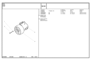 7/16x20x1.1/8
N071Z001
487867M91
[A]
[B]
SERVIÇO LEVE
NORMAL DUTY
TIPO NORMALE
SERVIÇO PESADO
HEAVY DUTY
SERVICIO PESADO
1
2
3
4
4
353432X1
353560X1
180552M1
2800044M91
487666M94
4
4
1
1
1
[B]
[A]
WASHER ARANDELA
BOLT PERNO
PULLEY POLEA
KIT, PULLEY JUEGO DE POLEA
KIT, PULLEY JUEGO DE POLEA
ARRUELA
PARAFUSO
POLIA
CJ. POLIA
CJ. POLIA
C026502 E03 12/05
(1)
140 20
Polia
Pulley
Polea
140 20
-
Menu Símbolos
 