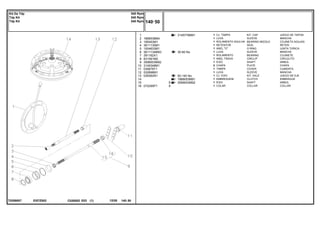 EI57Z002
T0289007
3145778M91
30-80 No
50-140 No
1868003M91
3599003M92
1
2
3
4
5
6
7
8
9
10
11
12
13
14
15
16
1868538M4
195453M1
3611135M1
1004633M1
3611134M93
391162X1
831581M2
3599003M92
3149348M1
035678T1
532898M1
028362N1
072295P1
1
1
1
1
1
1
1
1
1
2
1
1
1
1
1
1
9
9
KIT, CAP JUEGO DE TAPON
SLEEVE MANCHA
BEARING NEEDLE COJINETA AGUJAS
SEAL RETEN
O RING JUNTA TORICA
SLEEVE MANCHA
BEARING COJINETE
CIRCLIP CIRCULITO
SHAFT ARBOL
PLATE CHAPA
COVER CUBIERTA
SLEEVE MANCHA
KIT, AXLE JUEGO DE EJE
CLUTCH EMBRAGUE
SHAFT ARBOL
COLLAR COLLAR
CJ. TAMPA
LUVA
ROLAMENTO AGULHA
RETENTOR
ANEL "O"
LUVA
ROLAMENTO
ANEL TRAVA
EIXO
CHAPA
TAMPA
LUVA
CJ. EIXO
EMBREAGEM
EIXO
COLAR
C026502 E03 12/05
(1)
140 50
540 Rpm
540 Rpm
540 Rpm
Kit Da Tdp
Tdp Kit
Tdp Kit
140 50
-
Menu Símbolos
 