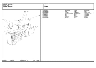 EI56Z002
23308492
1
2
3
4
5
6
7
8
3225356M1
2802836M91
3587619M91
2802106M1
3146487M1
3149938M1
3147545M1
1447011M91
3
1
1
1
1
1
1
1
CLAMP ABRAZADERA
CABLE CABLE
TUBE ASSY CONJ.DE TUBO
INTAKE HEATER CALENTADOR ADM
DECAL CALCOMANIA
DECAL CALCOMANIA
WASHER ARANDELA
VALVE VALVULA
BRAÇADEIRA
CABO
CJ. TUBO
VELA AQUECEDORA
DECAL
DECAL
ARRUELA
VÁLVULA
C026502 E03 12/05
(1)
140 65
Aquecedor De Partida
Starting Heater
Calentador De Partida
140 65
-
Menu Símbolos
 