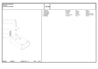 EA95Z012
068530N1
1
2
3
4
5
6
353984X1
3587711M1
3587525M91
3145402M1
068497P1
067505S1
5
5
1
1
1
1
BOLT PERNO
WASHER ARANDELA
SENDER EMISOR
GASKET EMPAQUETADURA.
KIT, GUARD PROTECTOR JUEGO
TANK TANQUE
PARAFUSO
ARRUELA
SENSOR
JUNTA
CJ. PROTEÇÃO
TANQUE
C026502 E03 12/05
(1)
10 310
Tanque De Combustível
Fuel Tank
Tanque De Combustible
10 310
-
Menu Símbolos
 