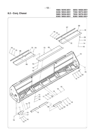 - 18 -
8.2 - Conj. Chassi
6850 / 8068-3051
7350 / 8073-3051
7830 / 8078-3051
8280 / 8082-3051
4980 / 8049-3051
5430 / 8054-3051
5880 / 8058-3051
6360 / 8063-3051
 