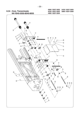 - 59 -
8.34 -
NH 4040-5050-8040-8055
Conj. Transmissão
5430 / 8207-3005
5880 / 8207-3006
4080 / 8207-3002
4530 / 8207-3002
4980 / 8207-3004
 