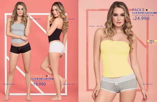 55
NEGRO|REF.5078GRIS |REF.5078
GRIS |REF.3072
L Y C R A · A L G O D Ó N/ S · M · L
$24.990
PACK X3 |REF.5078
PACK E
B L O N D A· E N C A J E / X S · S · M
$19.990
PACK X3 |REF.3072
PANTIES
BLANCO|REF.3072NEGRO|REF.3072
PANTIES
Amarillo |REF.5078
 