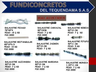 BALAUSTRE PICASO
78*40*4
PESO: 15 ½ KG
PSI:3000
BALAUSTRE JAZMIN
80*10 CM
PESO: 7 ½ KG
BALAUSTRE CARVAJAL
80*10CM
PESO: 7 ½ KG
PSI:3000
BALAUSTRE RECTANGULAR
85*10*6.5
PESO: 10 KG
PSI:3000
BALAUSTRE REBECA
80*10 CM
PESO: 7 ½ KG
PSI:3000
BALAUSTRE ALEJANDRA
80*10 CM
PESO: 7 ½ KG
PSI:3000
BALAUSTRE MARIANA
80*10 CM
PESO: 7 ½ KG
PSI:3000
BALAUSTRE MONICA
1.20*11 CM
PESO: 7 ½ KG
PSI:3000
BALAUSTRE PITUFO
40*11 CM
PESO: 5 KG
PSI:3000
 
