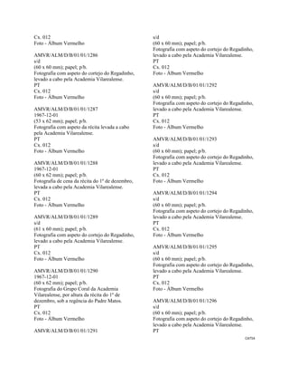 CAT54 
 
Cx. 012
Foto - Álbum Vermelho
AMVR/ALM/D/B/01/01/1286
s/d
(60 x 60 mm); papel; p/b.
Fotografia com aspeto do cortejo do Regadinho,
levado a cabo pela Academia Vilarealense.
PT
Cx. 012
Foto - Álbum Vermelho
AMVR/ALM/D/B/01/01/1287
1967-12-01
(53 x 62 mm); papel; p/b.
Fotografia com aspeto da récita levada a cabo
pela Academia Vilarealense.
PT
Cx. 012
Foto - Álbum Vermelho
AMVR/ALM/D/B/01/01/1288
1967-12-01
(60 x 62 mm); papel; p/b.
Fotografia de cena da récita do 1º de dezembro,
levada a cabo pela Academia Vilarealense.
PT
Cx. 012
Foto - Álbum Vermelho
AMVR/ALM/D/B/01/01/1289
s/d
(61 x 60 mm); papel; p/b.
Fotografia com aspeto do cortejo do Regadinho,
levado a cabo pela Academia Vilarealense.
PT
Cx. 012
Foto - Álbum Vermelho
AMVR/ALM/D/B/01/01/1290
1967-12-01
(60 x 62 mm); papel; p/b.
Fotografia do Grupo Coral da Academia
Vilarealense, por altura da récita do 1º de
dezembro, sob a regência do Padre Matos.
PT
Cx. 012
Foto - Álbum Vermelho
AMVR/ALM/D/B/01/01/1291
s/d
(60 x 60 mm); papel; p/b.
Fotografia com aspeto do cortejo do Regadinho,
levado a cabo pela Academia Vilarealense.
PT
Cx. 012
Foto - Álbum Vermelho
AMVR/ALM/D/B/01/01/1292
s/d
(60 x 60 mm); papel; p/b.
Fotografia com aspeto do cortejo do Regadinho,
levado a cabo pela Academia Vilarealense.
PT
Cx. 012
Foto - Álbum Vermelho
AMVR/ALM/D/B/01/01/1293
s/d
(60 x 60 mm); papel; p/b.
Fotografia com aspeto do cortejo do Regadinho,
levado a cabo pela Academia Vilarealense.
PT
Cx. 012
Foto - Álbum Vermelho
AMVR/ALM/D/B/01/01/1294
s/d
(60 x 60 mm); papel; p/b.
Fotografia com aspeto do cortejo do Regadinho,
levado a cabo pela Academia Vilarealense.
PT
Cx. 012
Foto - Álbum Vermelho
AMVR/ALM/D/B/01/01/1295
s/d
(60 x 60 mm); papel; p/b.
Fotografia com aspeto do cortejo do Regadinho,
levado a cabo pela Academia Vilarealense.
PT
Cx. 012
Foto - Álbum Vermelho
AMVR/ALM/D/B/01/01/1296
s/d
(60 x 60 mm); papel; p/b.
Fotografia com aspeto do cortejo do Regadinho,
levado a cabo pela Academia Vilarealense.
PT
 