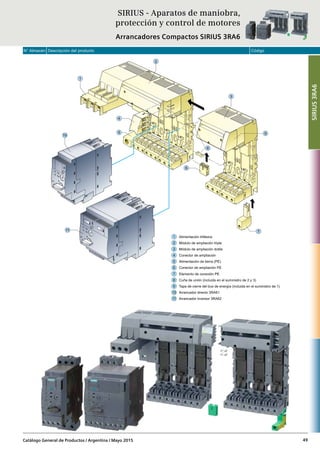 N° Almacén Descripción del producto Código
Catálogo General de Productos / Argentina / Mayo 2015 49
SIRIUS - Aparatos de maniobra,
protección y control de motores
Arrancadores Compactos SIRIUS 3RA6
SIRIUS3RA6
 