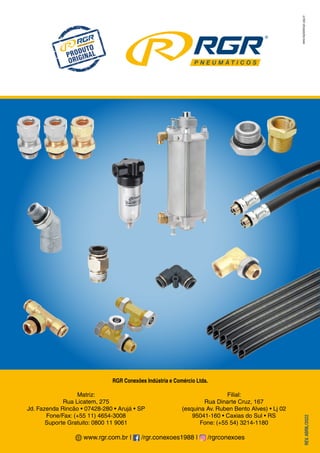 www.digitaldesign.ppg.br
Matriz:
Rua Licatem, 275
Jd. Fazenda Rincão • 07428-280 • Arujá • SP
Fone/Fax: (+55 11) 4654-3008
Suporte Gratuito: 0800 11 9061
Filial:
Rua Dinarte Cruz, 167
(esquina Av. Ruben Bento Alves) • Lj 02
95041-160 • Caxias do Sul • RS
Fone: (+55 54) 3214-1180
REV.
ABRIL/2022
RGR Conexões Indústria e Comércio Ltda.
www.rgr.com.br | /rgr.conexoes1988 | /rgrconexoes
 